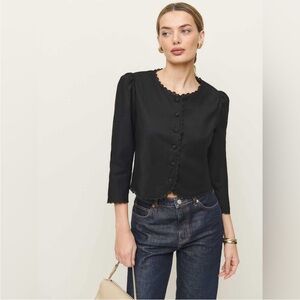 Reformation Elegant Black Scalloped Blouse